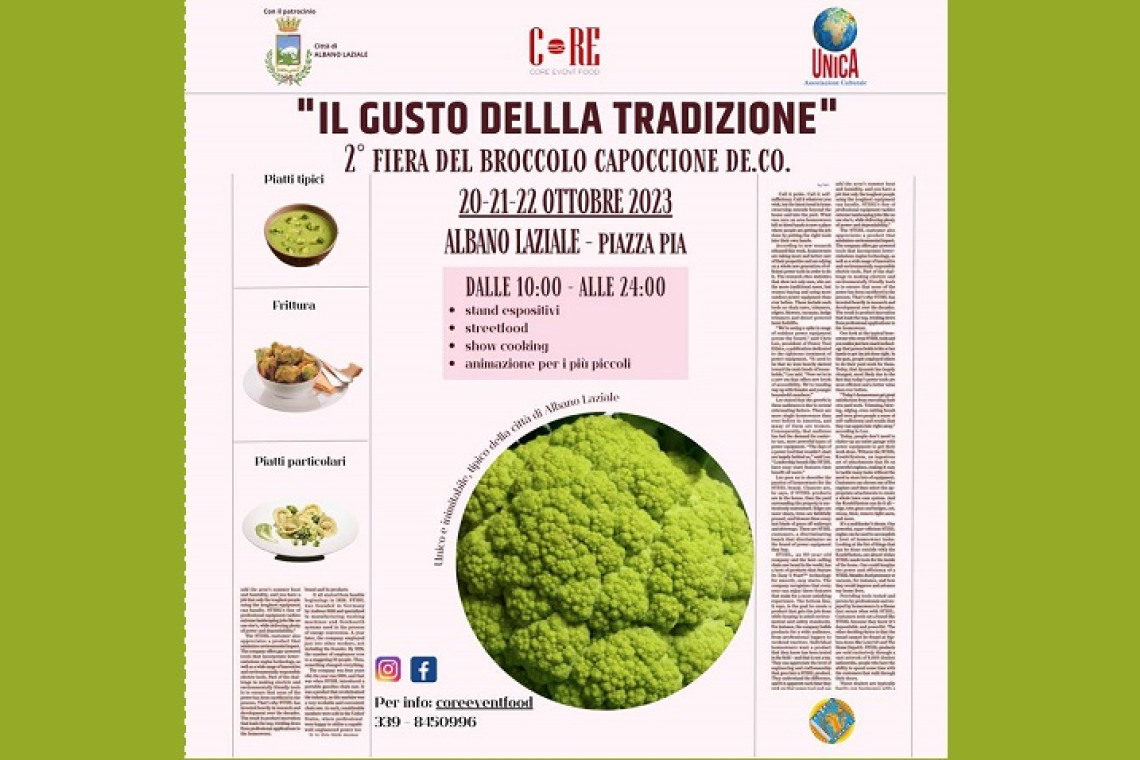 Al via la ii edizione della festa del broccolo capoccione: dal 20 al 22 ottobre ad Albano Laziale.
