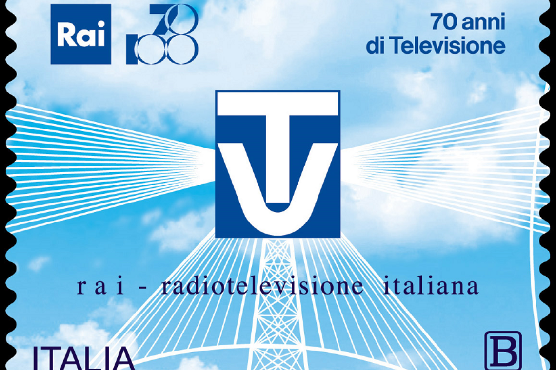 Il Ministero delle Imprese e del Made in Italy ha emesso un francobollo ordinario dedicato alla radio televisione in Italia: prima trasmissione televisiva, nel 70° anniversario