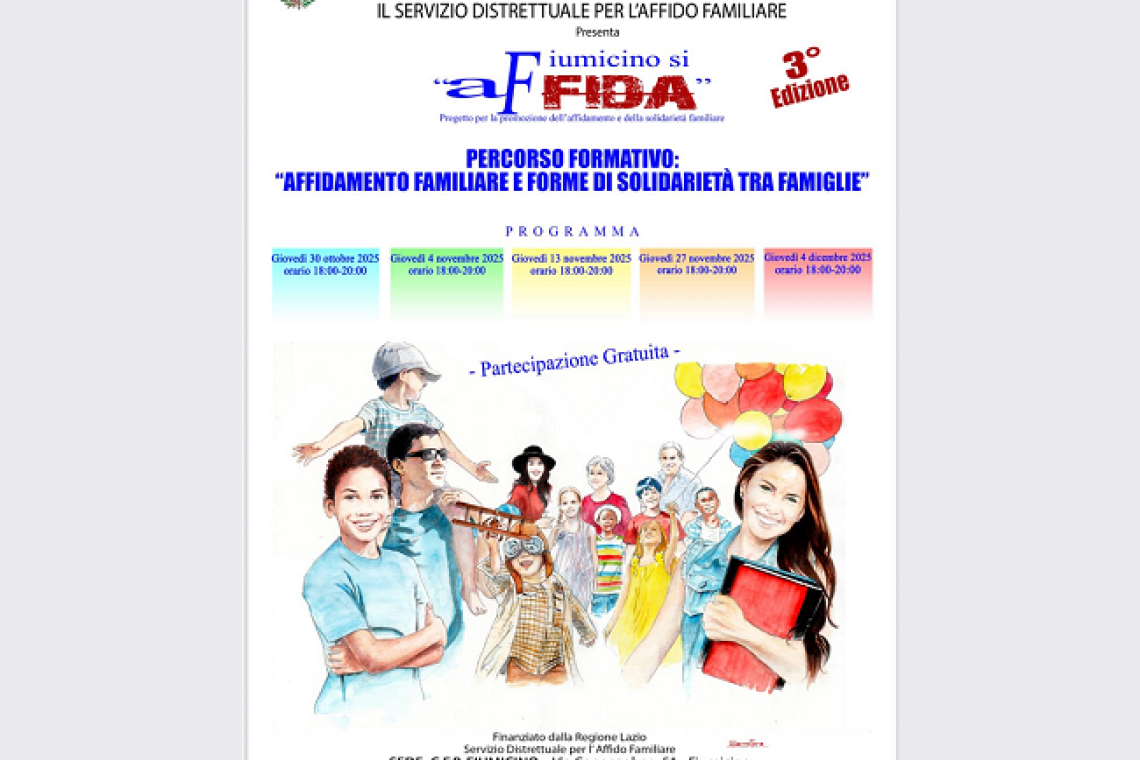 “Fiumicino si Affida”: al via la terza edizione del progetto per la promozione dell’affidamento familiare