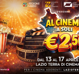 Lazio terra di cinema days: dal 13 al 17 aprile il cinema a soli € 2,50 nelle sale del Lazio